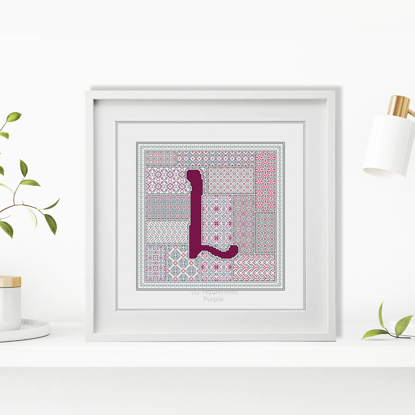 Blackwork Red Letters Blackwork Pattern by Peppermint Purple