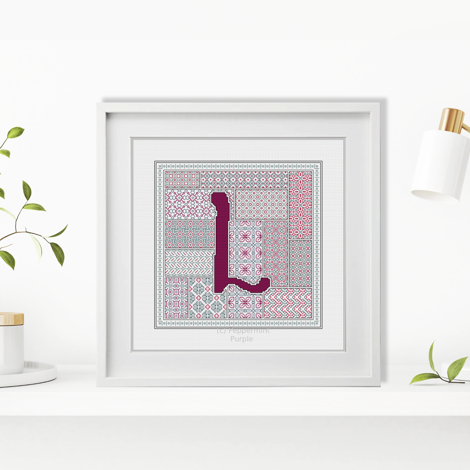 Blackwork Red Letters Blackwork Pattern by Peppermint Purple