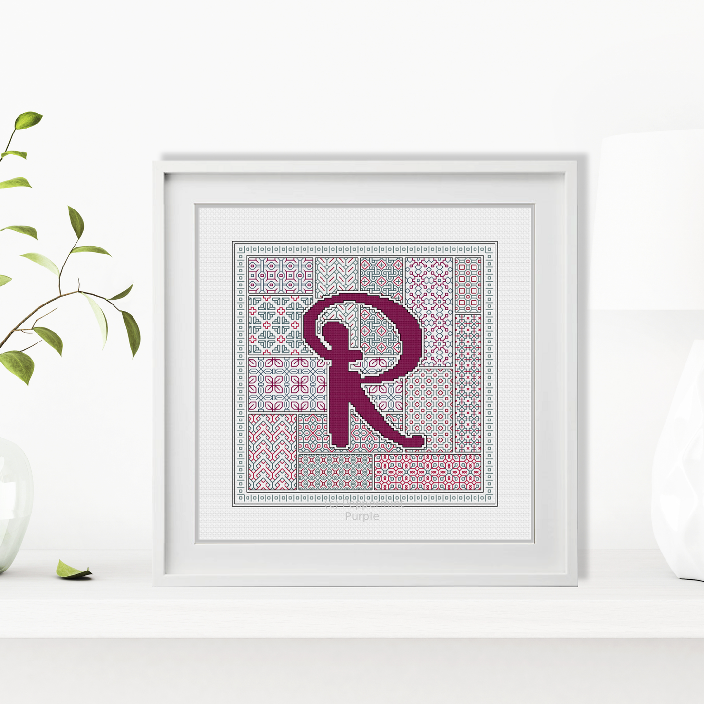 Blackwork Red Letters Blackwork Pattern by Peppermint Purple