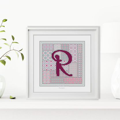 Blackwork Red Letters Blackwork Pattern by Peppermint Purple