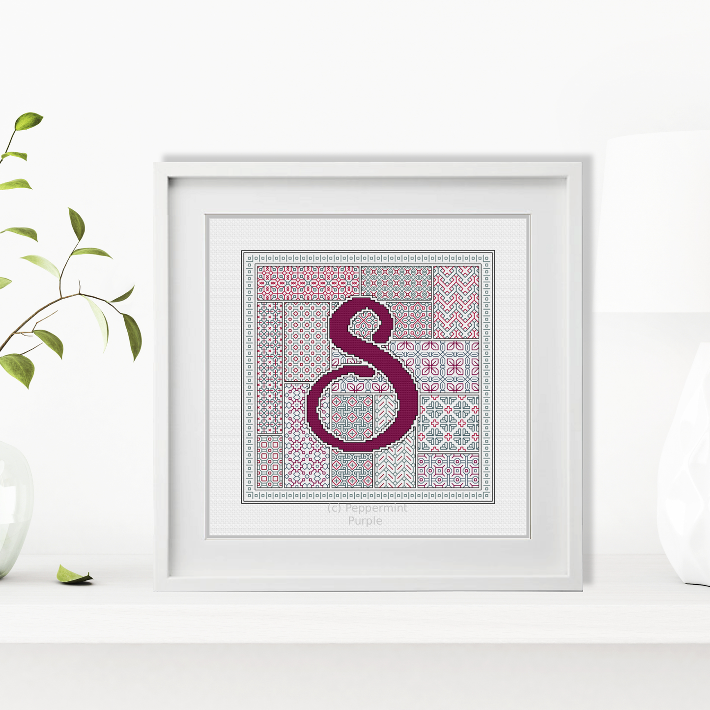 Blackwork Red Letters Blackwork Pattern by Peppermint Purple