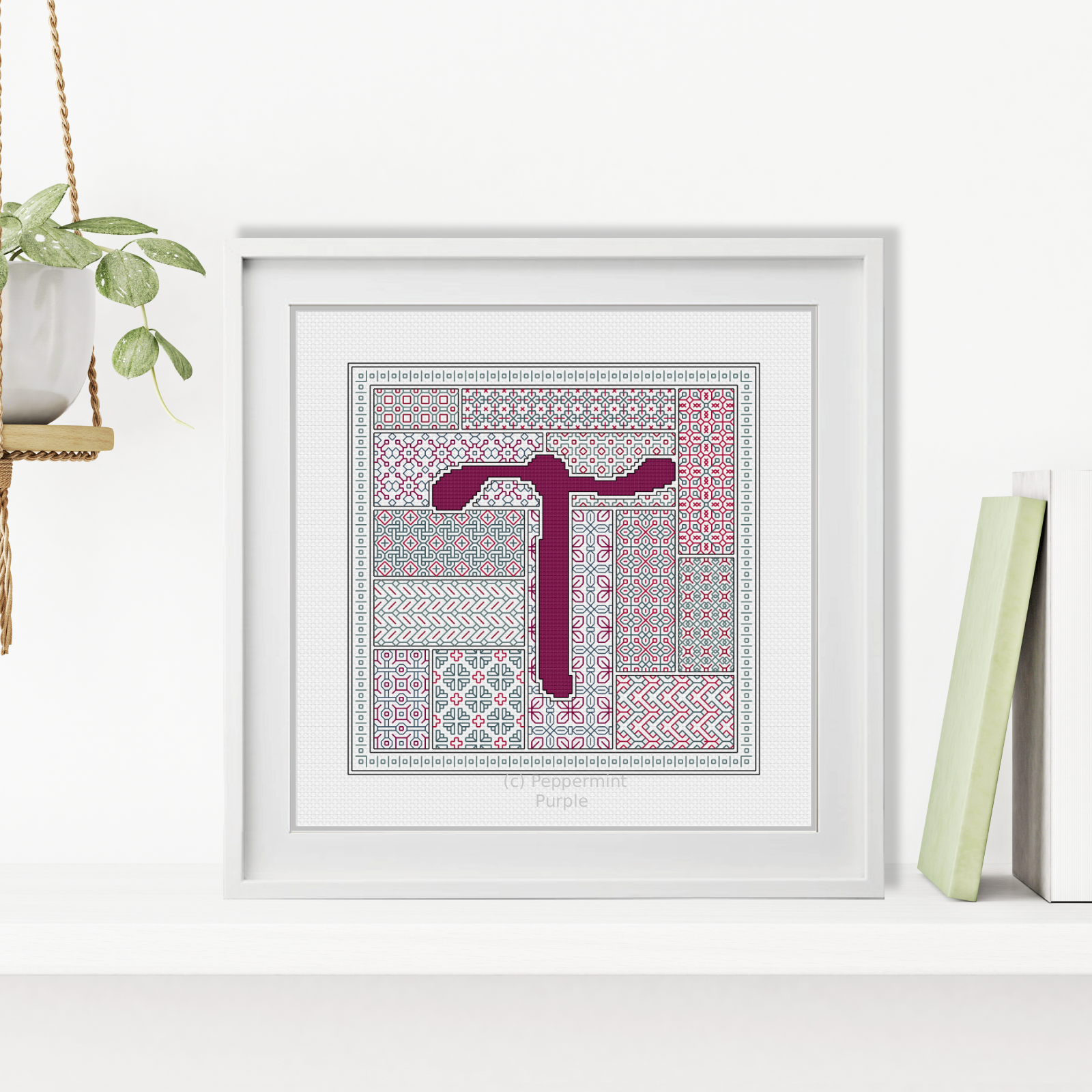 Blackwork Red Letters Blackwork Pattern by Peppermint Purple