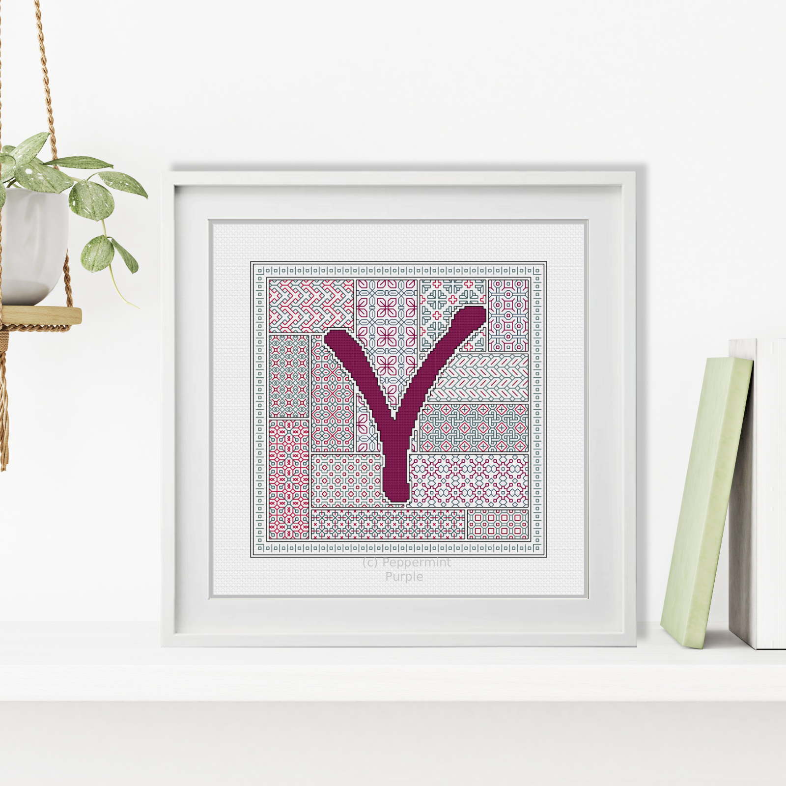 Blackwork Red Letters Blackwork Pattern by Peppermint Purple