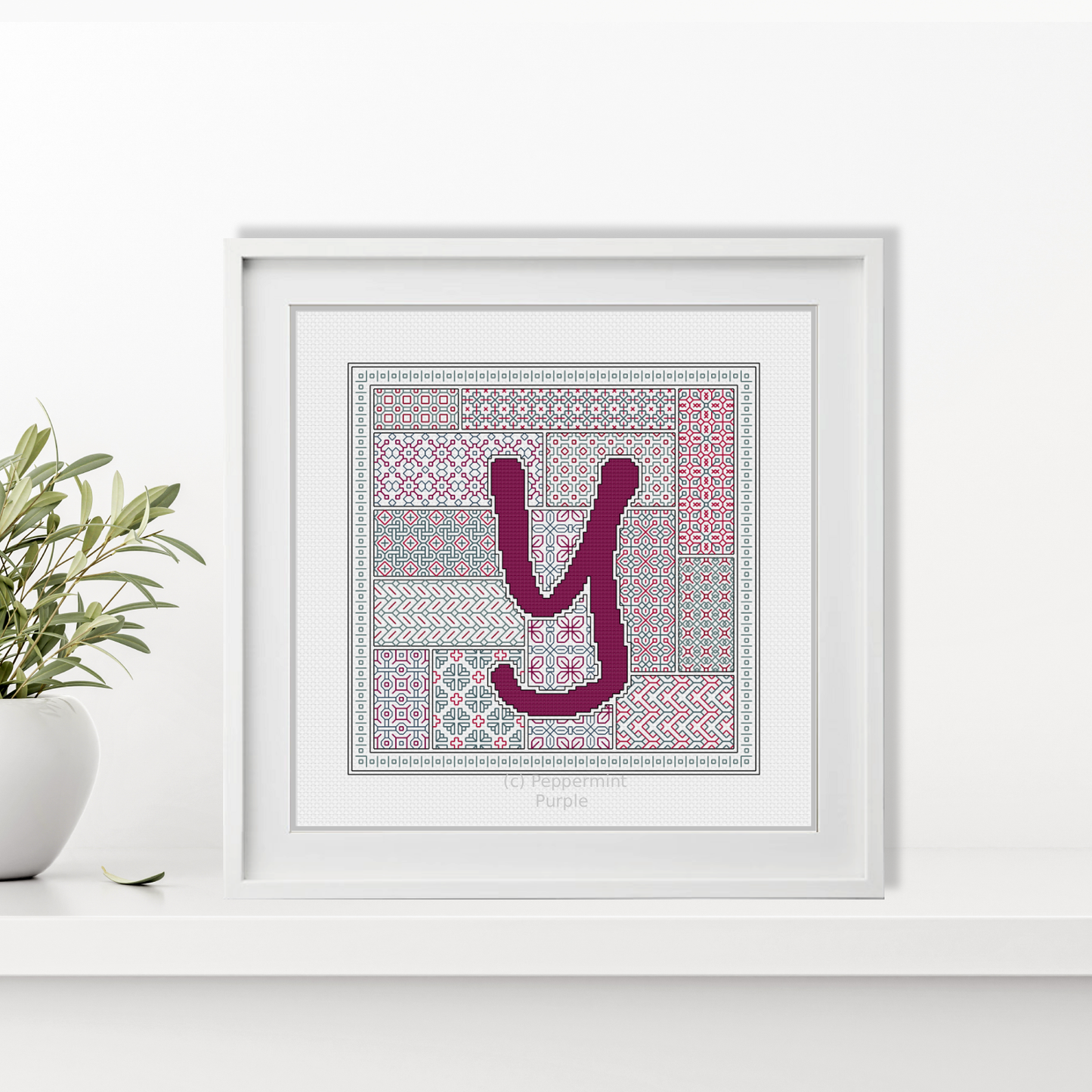 Blackwork Red Letters Blackwork Pattern by Peppermint Purple