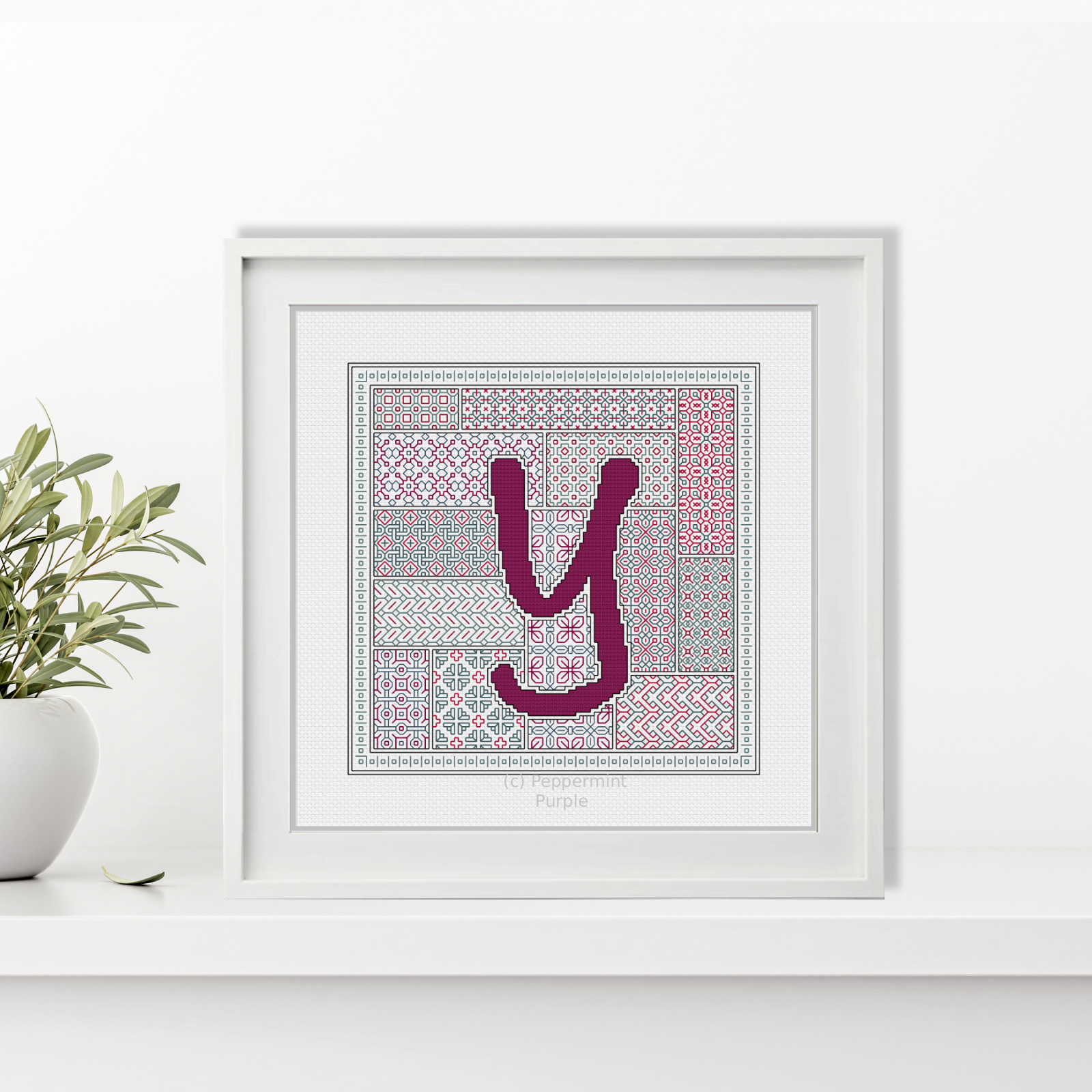 Blackwork Red Letters Blackwork Pattern by Peppermint Purple
