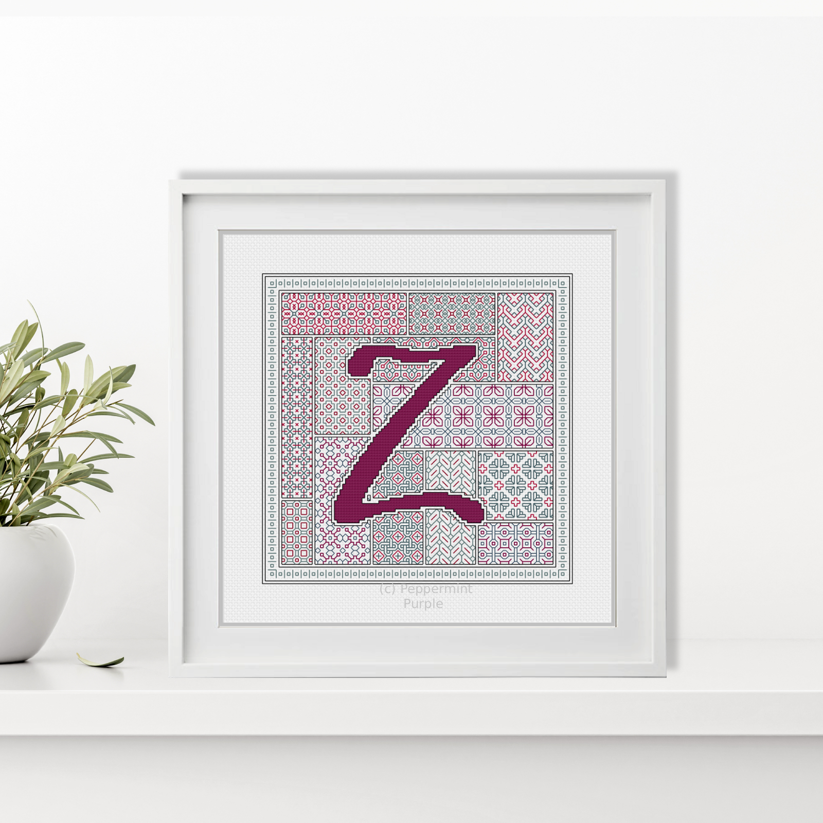 Blackwork Red Letters Blackwork Pattern by Peppermint Purple