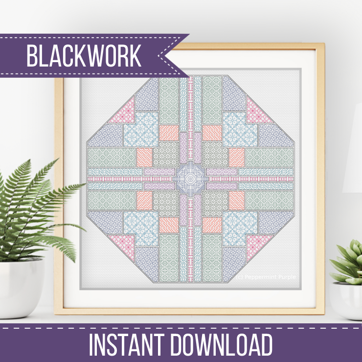 Blackwork Octagon Pattern Blackwork Pattern by Peppermint Purple
