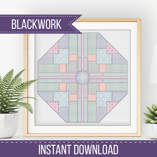 Blackwork Octagon Pattern Blackwork Pattern by Peppermint Purple