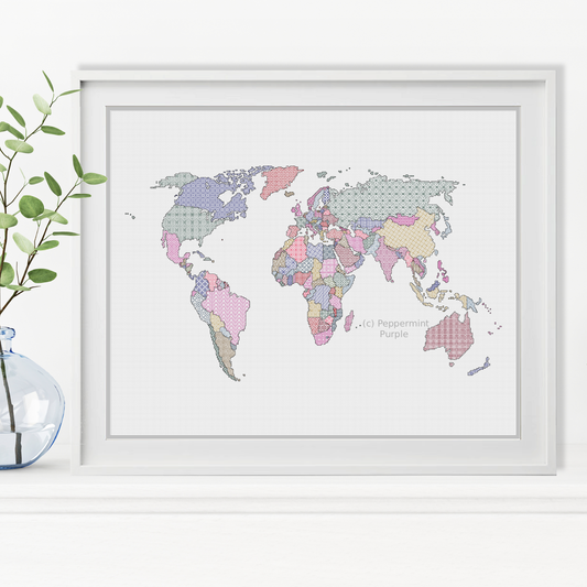 World Map - both Blackwork & Cross Stitch Versions Blackwork Pattern by Peppermint Purple