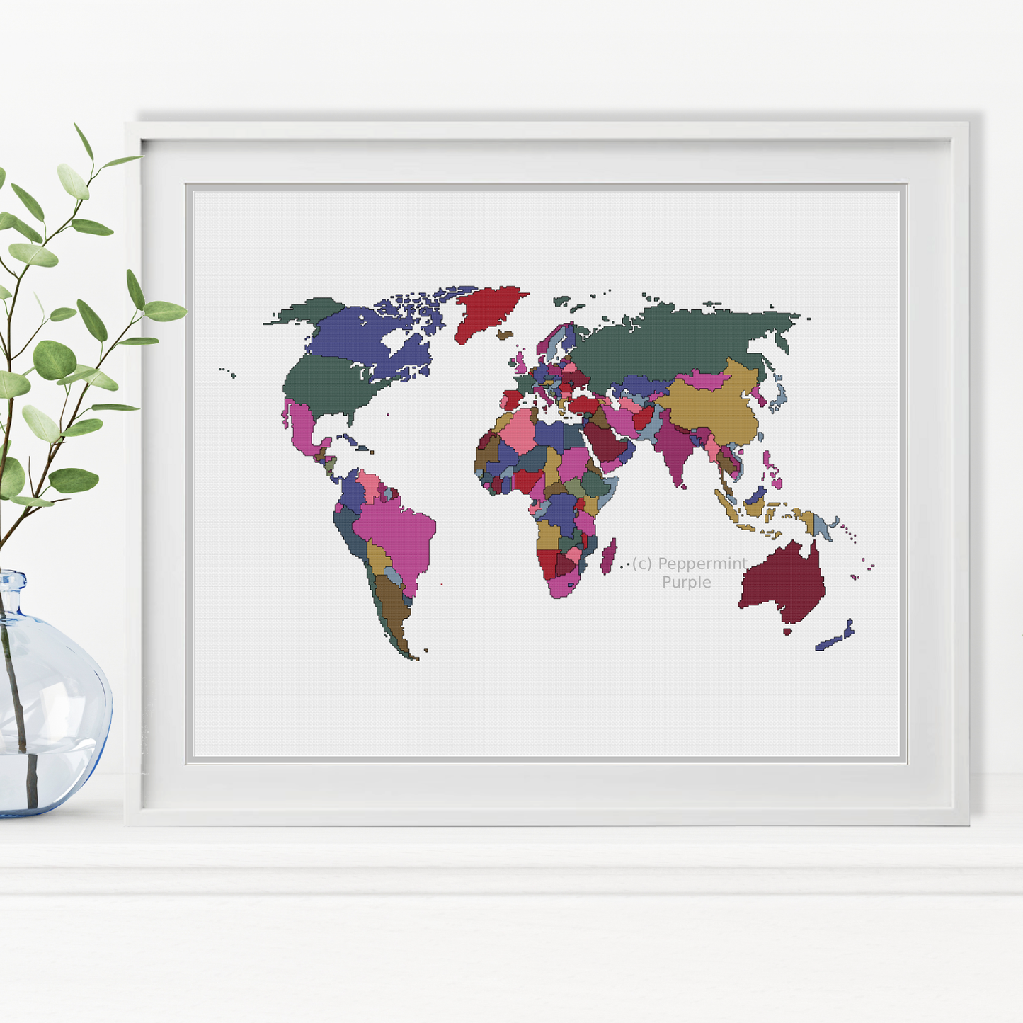 World Map - both Blackwork & Cross Stitch Versions Blackwork Pattern by Peppermint Purple