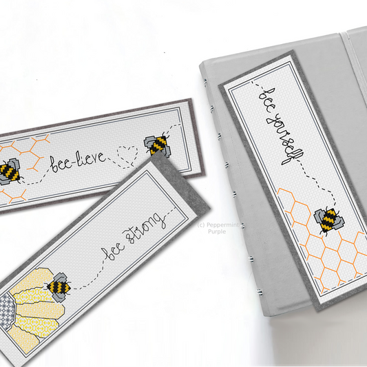 Bee Blackwork Bookmarks Triptique Blackwork Pattern by Peppermint Purple
