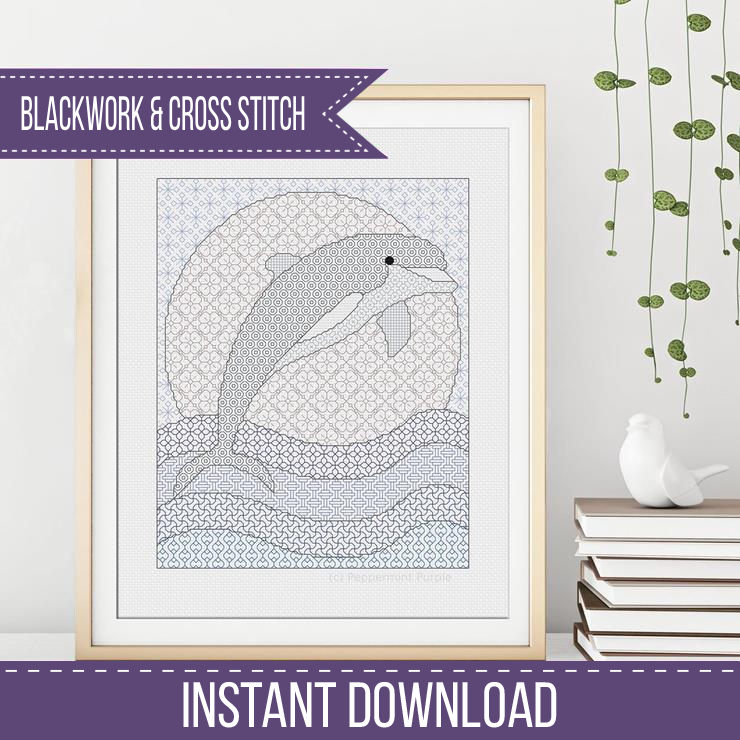 Dolphin Blackwork Pattern Blackwork Pattern by Peppermint Purple