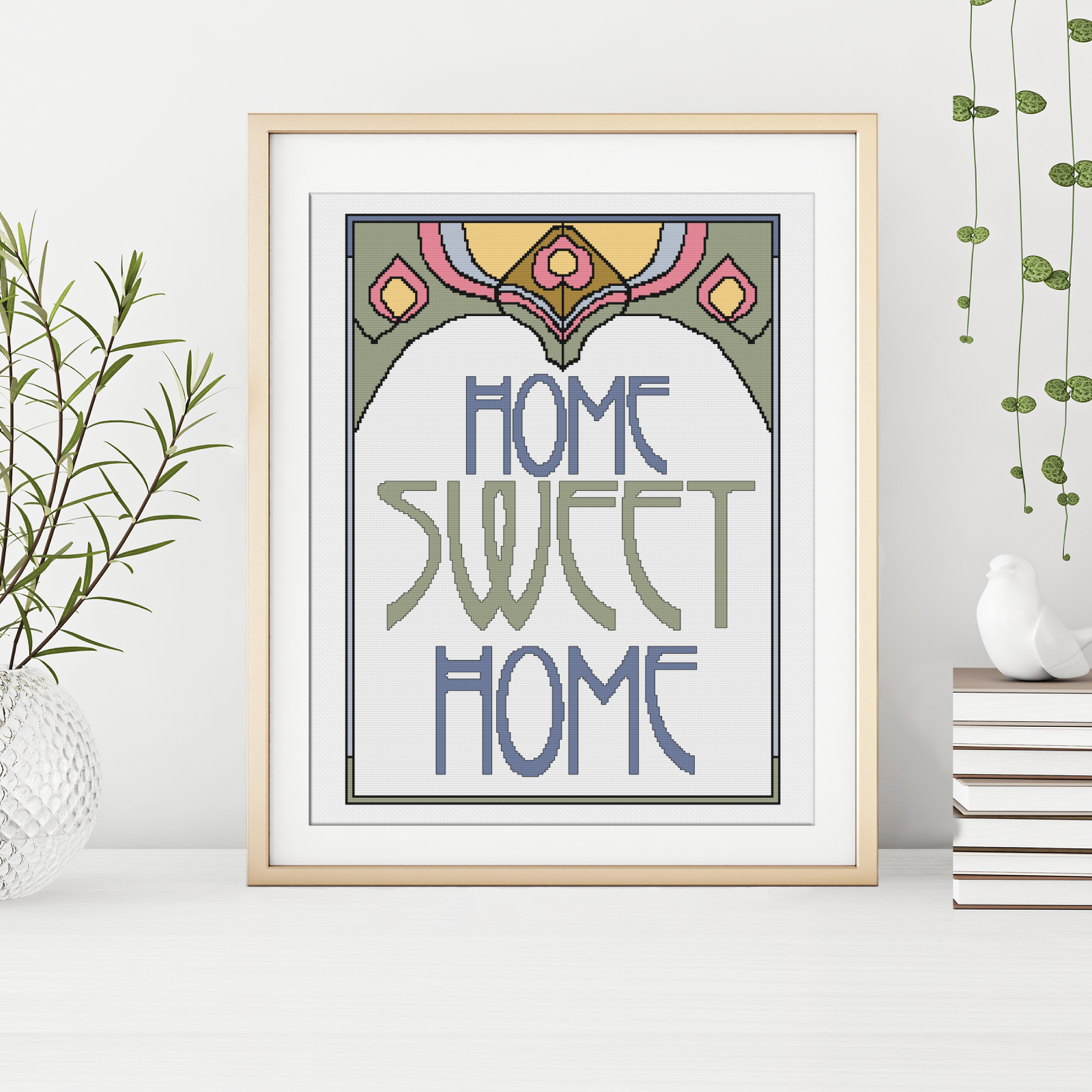 Home Sweet Home Art Deco Cross Stitch Pattern by Peppermint Purple