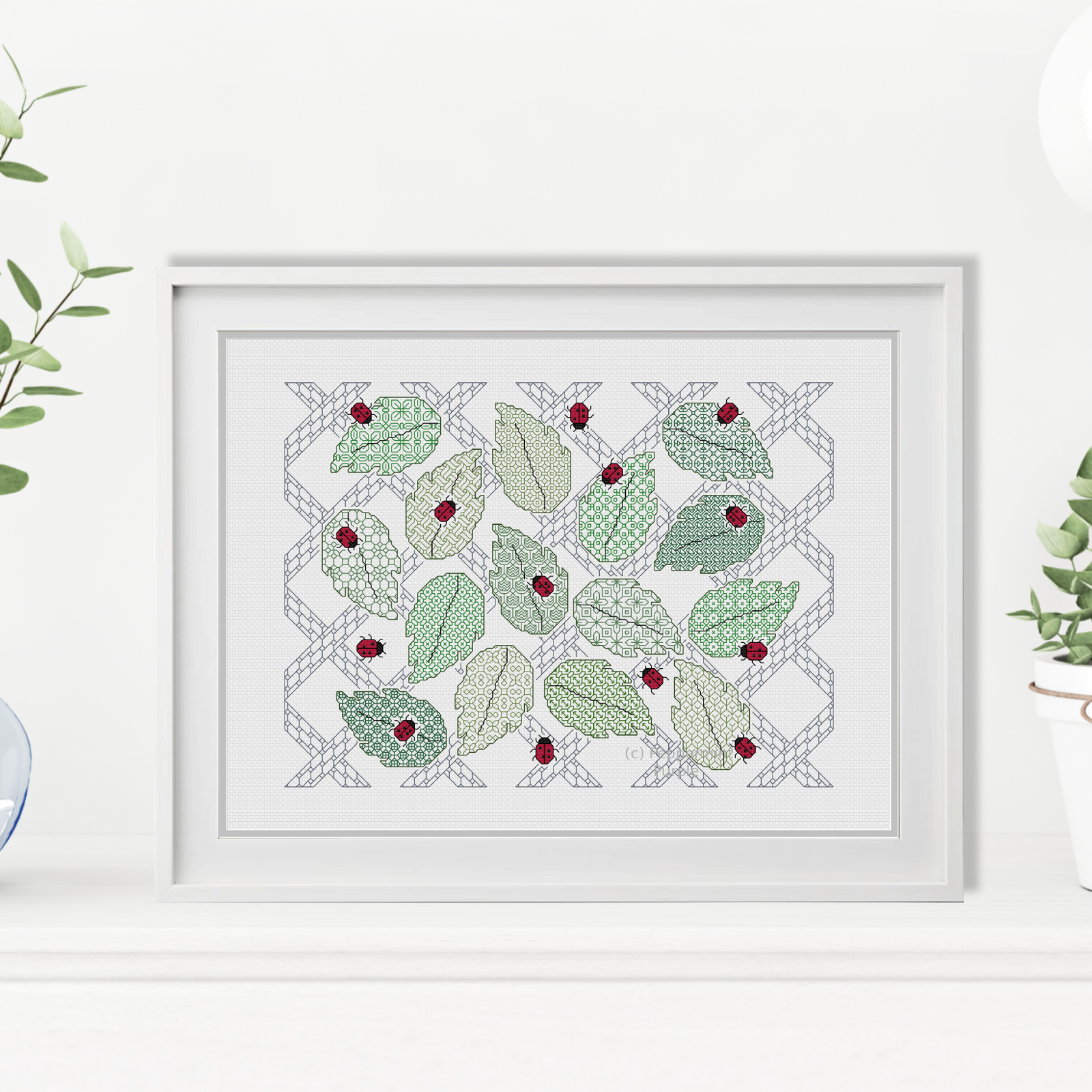 Ladybugs & Leaves Blackwork Blackwork Pattern by Peppermint Purple