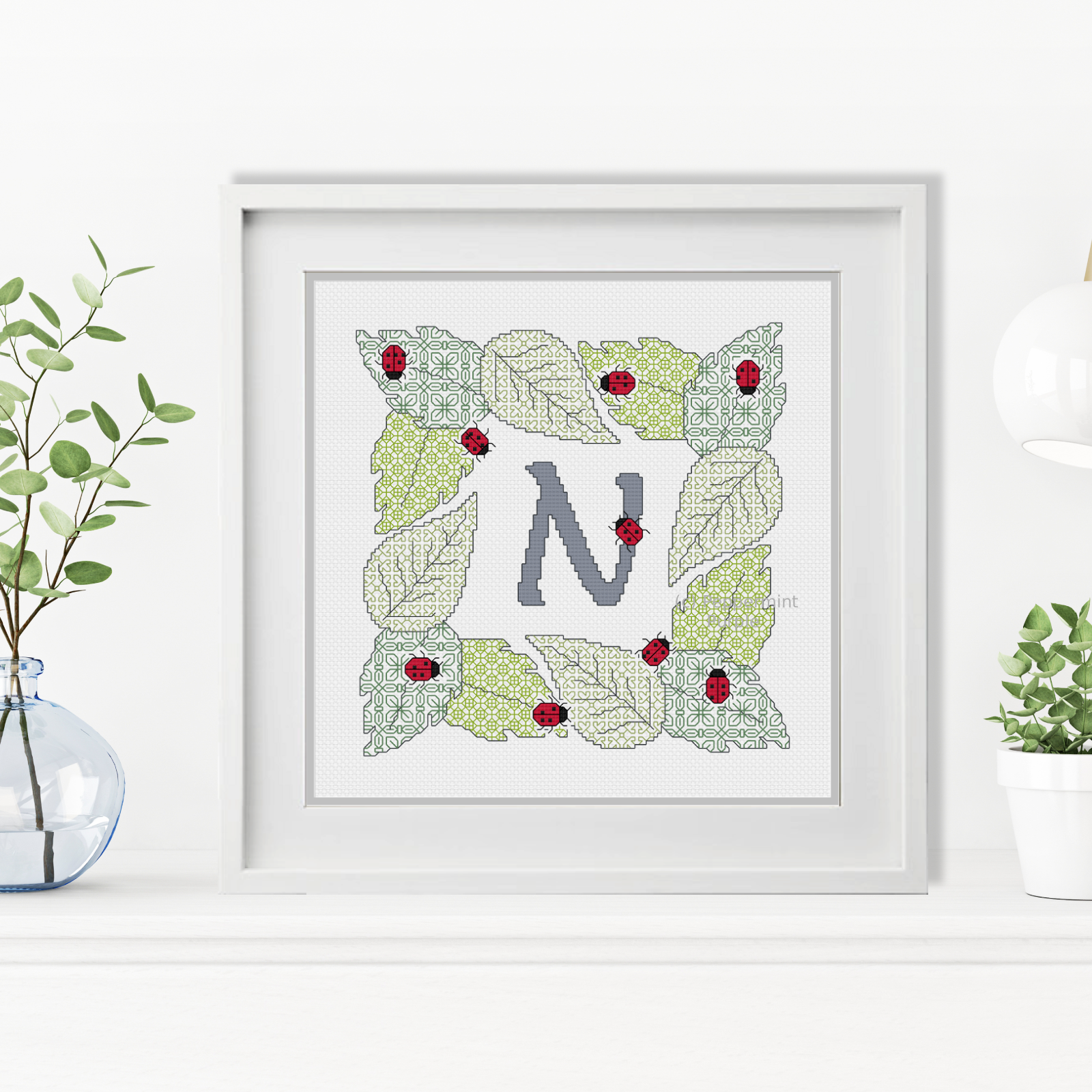 Ladybug Letters Blackwork Pattern by Peppermint Purple