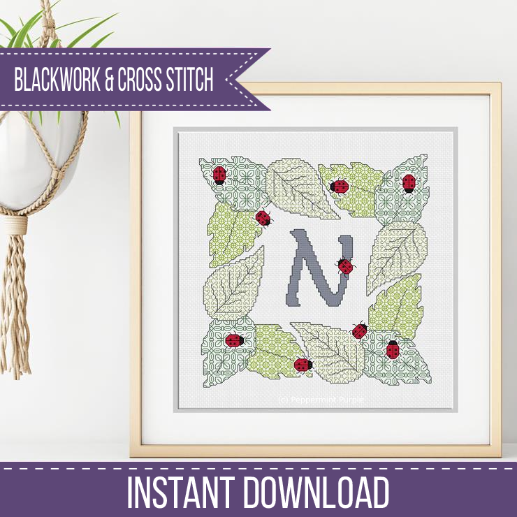 Ladybug Letters Blackwork Pattern by Peppermint Purple