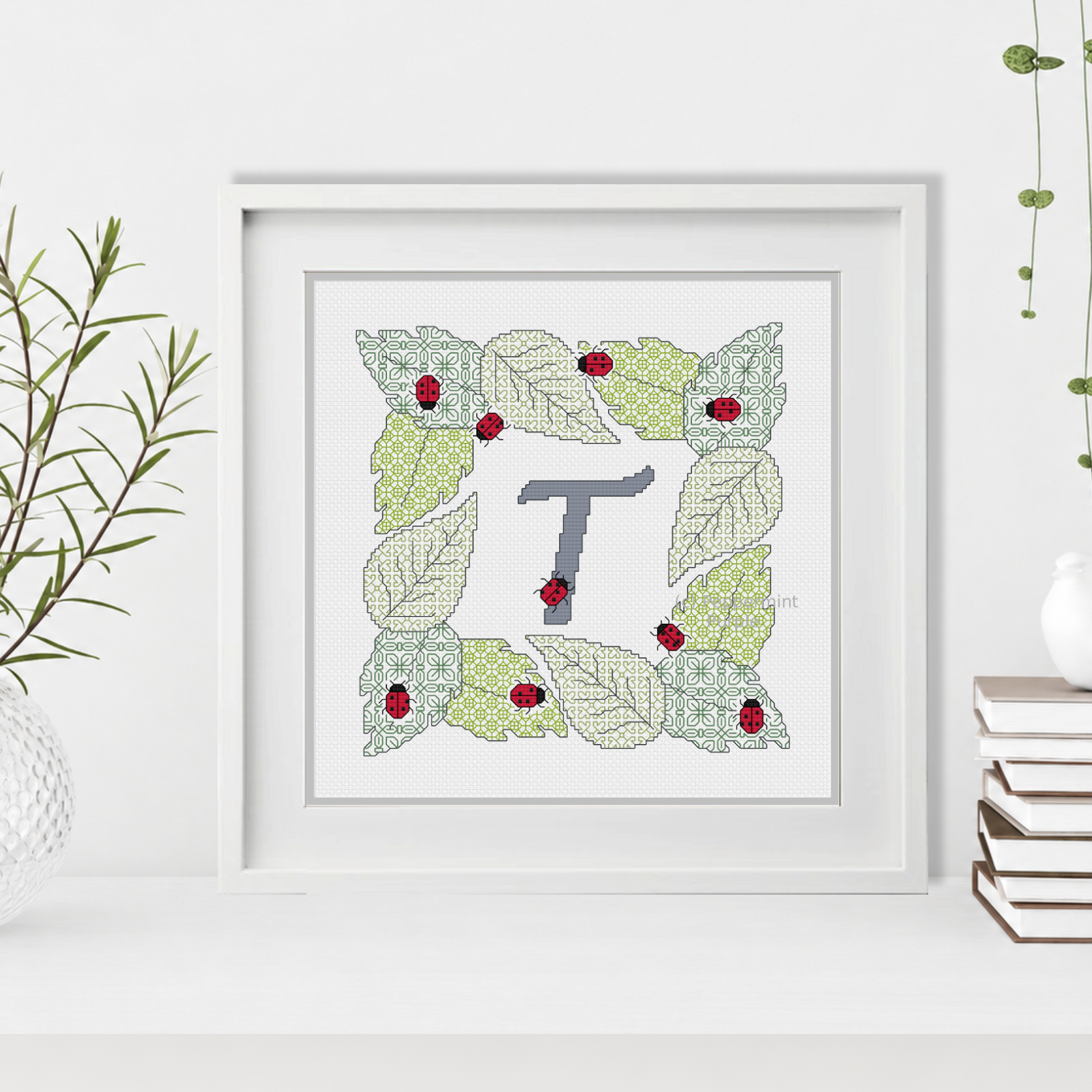 Ladybug Letters Blackwork Pattern by Peppermint Purple
