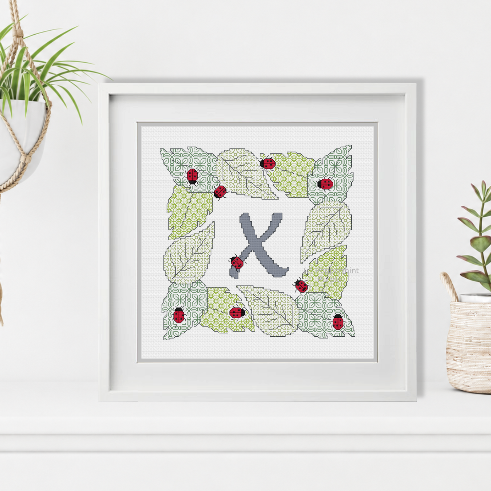 Ladybug Letters Blackwork Pattern by Peppermint Purple