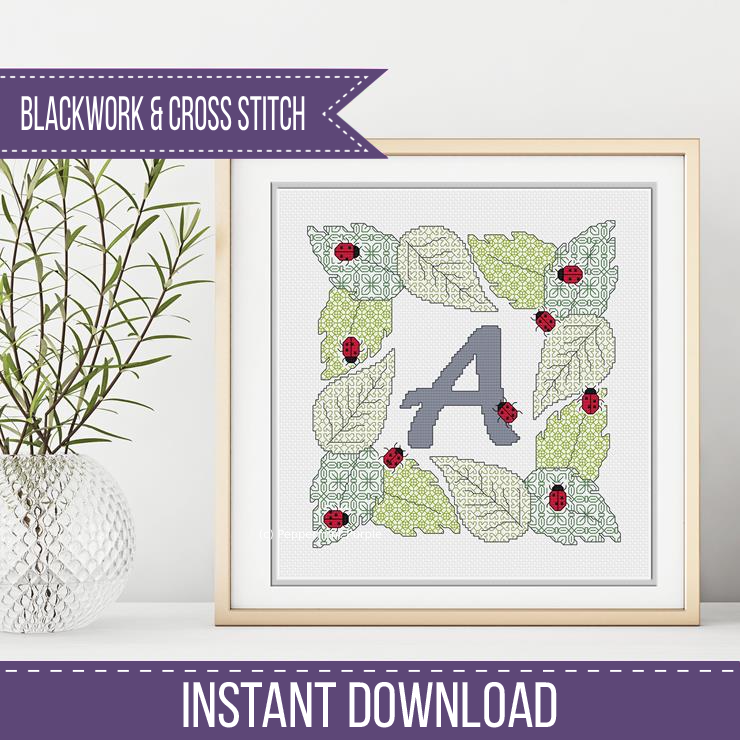 Ladybug Letters Blackwork Pattern by Peppermint Purple