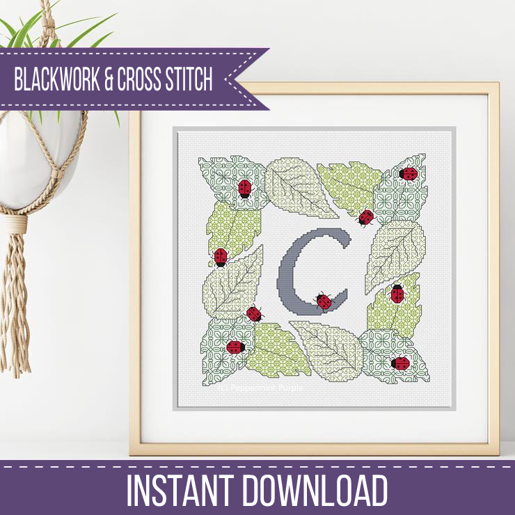 Ladybug Letters Blackwork Pattern by Peppermint Purple