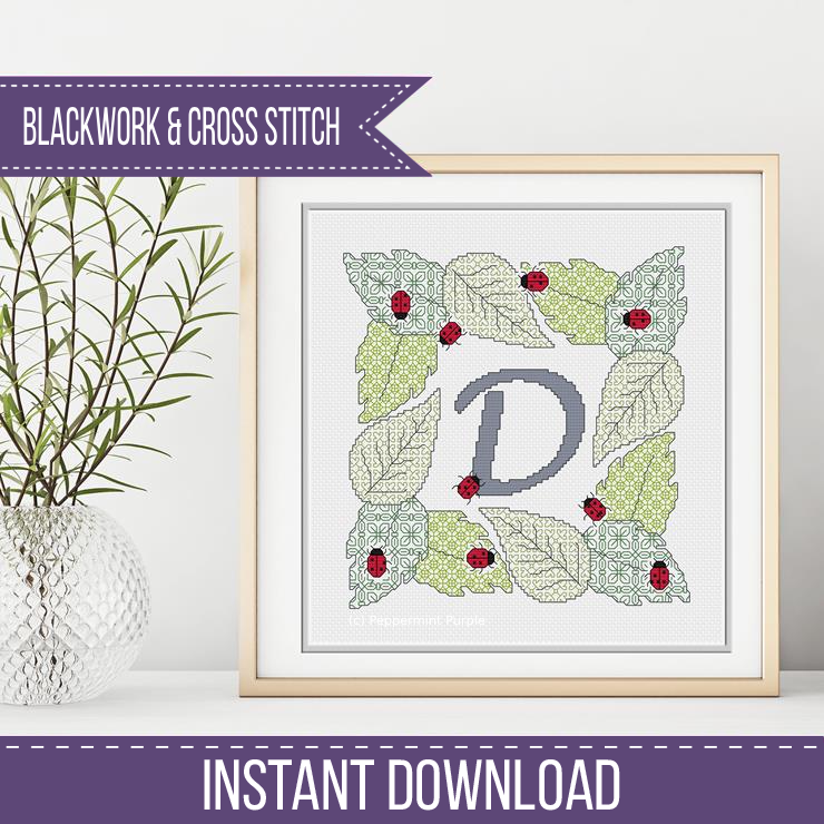 Ladybug Letters Blackwork Pattern by Peppermint Purple