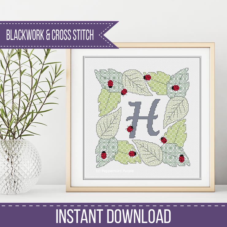 Ladybug Letters Blackwork Pattern by Peppermint Purple