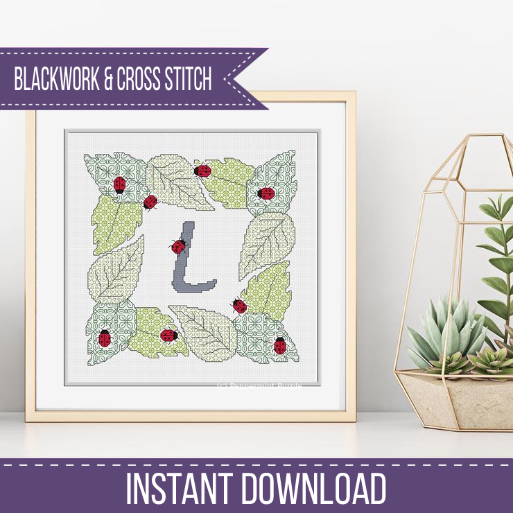 Ladybug Letters Blackwork Pattern by Peppermint Purple