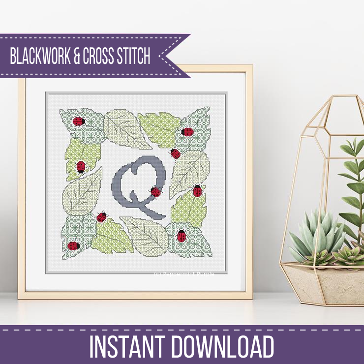 Ladybug Letters Blackwork Pattern by Peppermint Purple