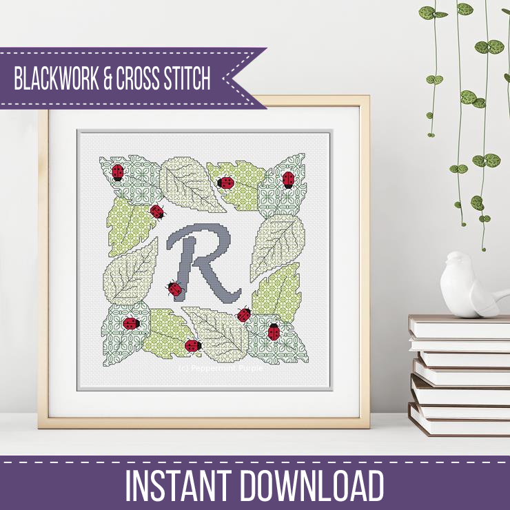 Ladybug Letters Blackwork Pattern by Peppermint Purple