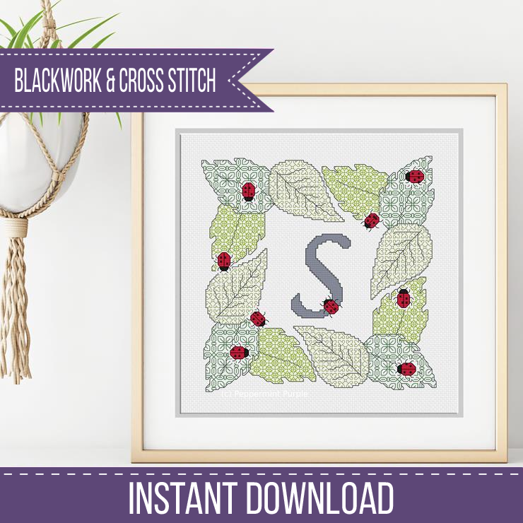 Ladybug Letters Blackwork Pattern by Peppermint Purple