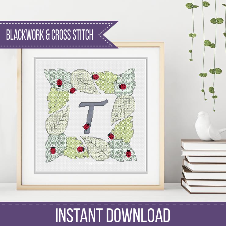 Ladybug Letters Blackwork Pattern by Peppermint Purple