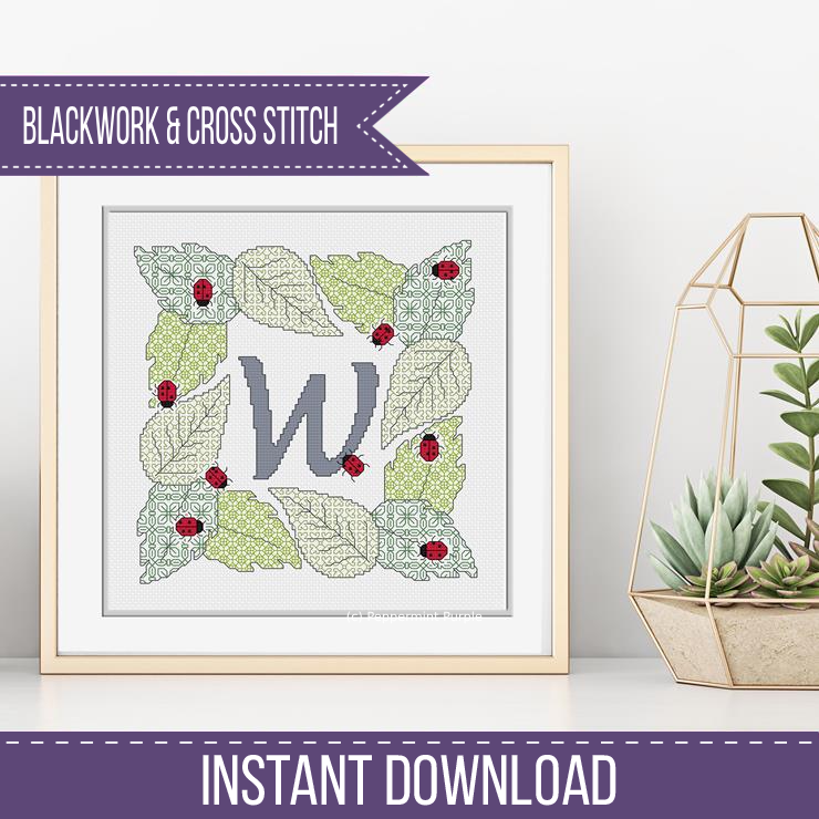 Ladybug Letters Blackwork Pattern by Peppermint Purple