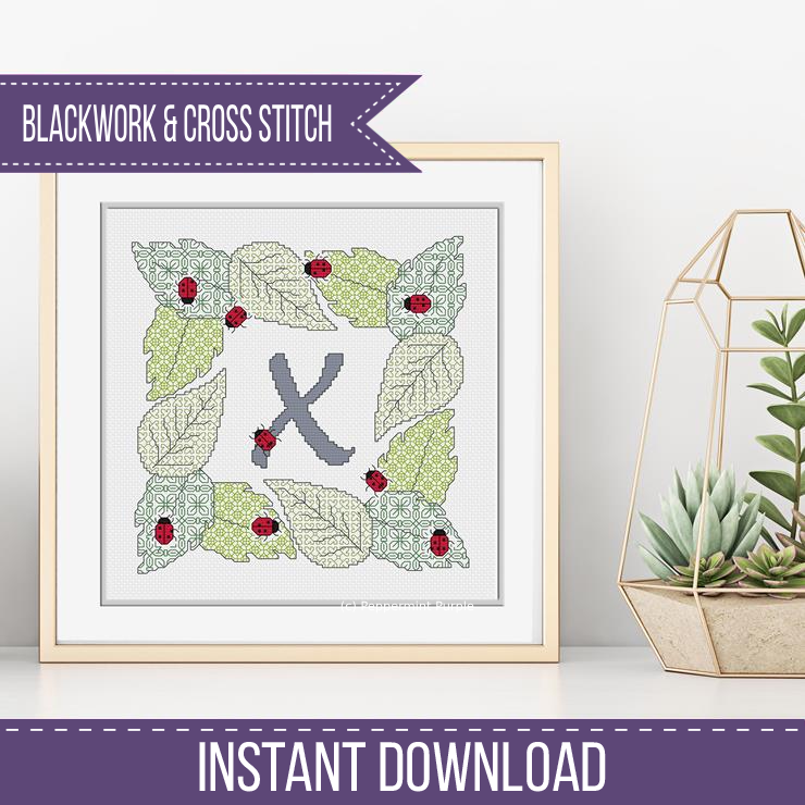 Ladybug Letters Blackwork Pattern by Peppermint Purple