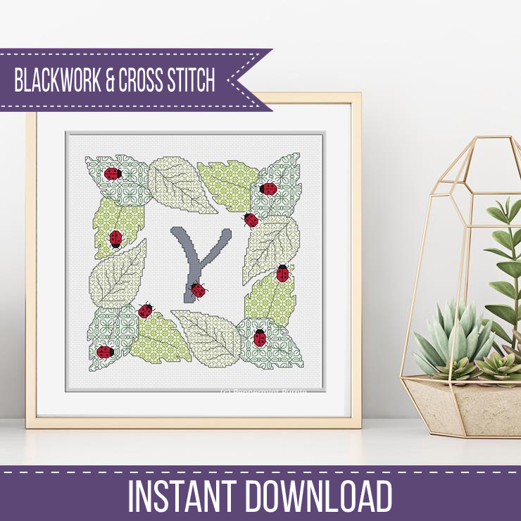 Ladybug Letters Blackwork Pattern by Peppermint Purple