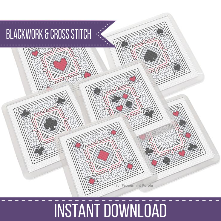 Card Suite Coasters Blackwork Pattern by Peppermint Purple