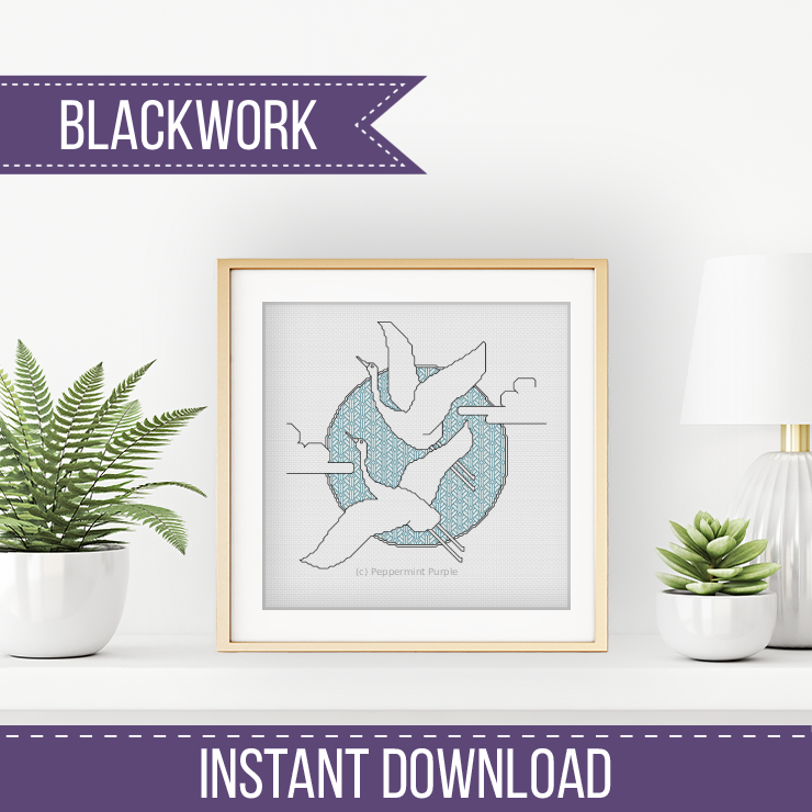 The Cranes - 3 designs Blackwork Pattern by Peppermint Purple