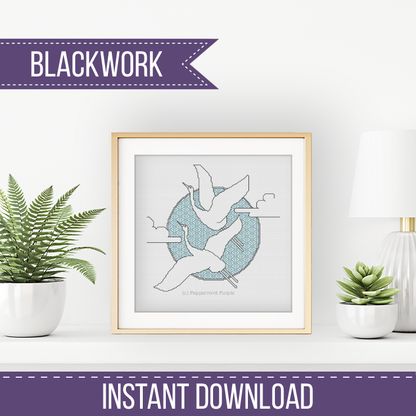 The Cranes - 3 designs Blackwork Pattern by Peppermint Purple