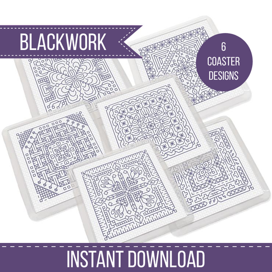 Dutch Tile Coasters Blackwork Pattern by Peppermint Purple