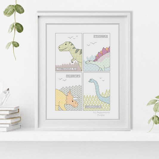 Dinosaur Blackwork Pattern Blackwork Pattern by Peppermint Purple