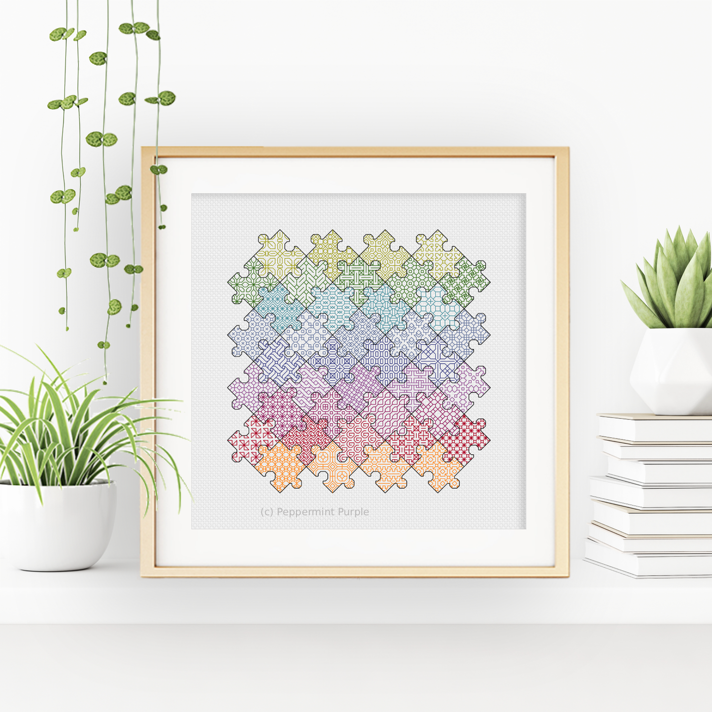 Jigsaw Puzzle Blackwork Blackwork Pattern by Peppermint Purple