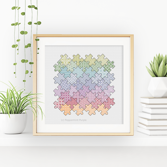 Jigsaw Puzzle Blackwork Blackwork Pattern by Peppermint Purple