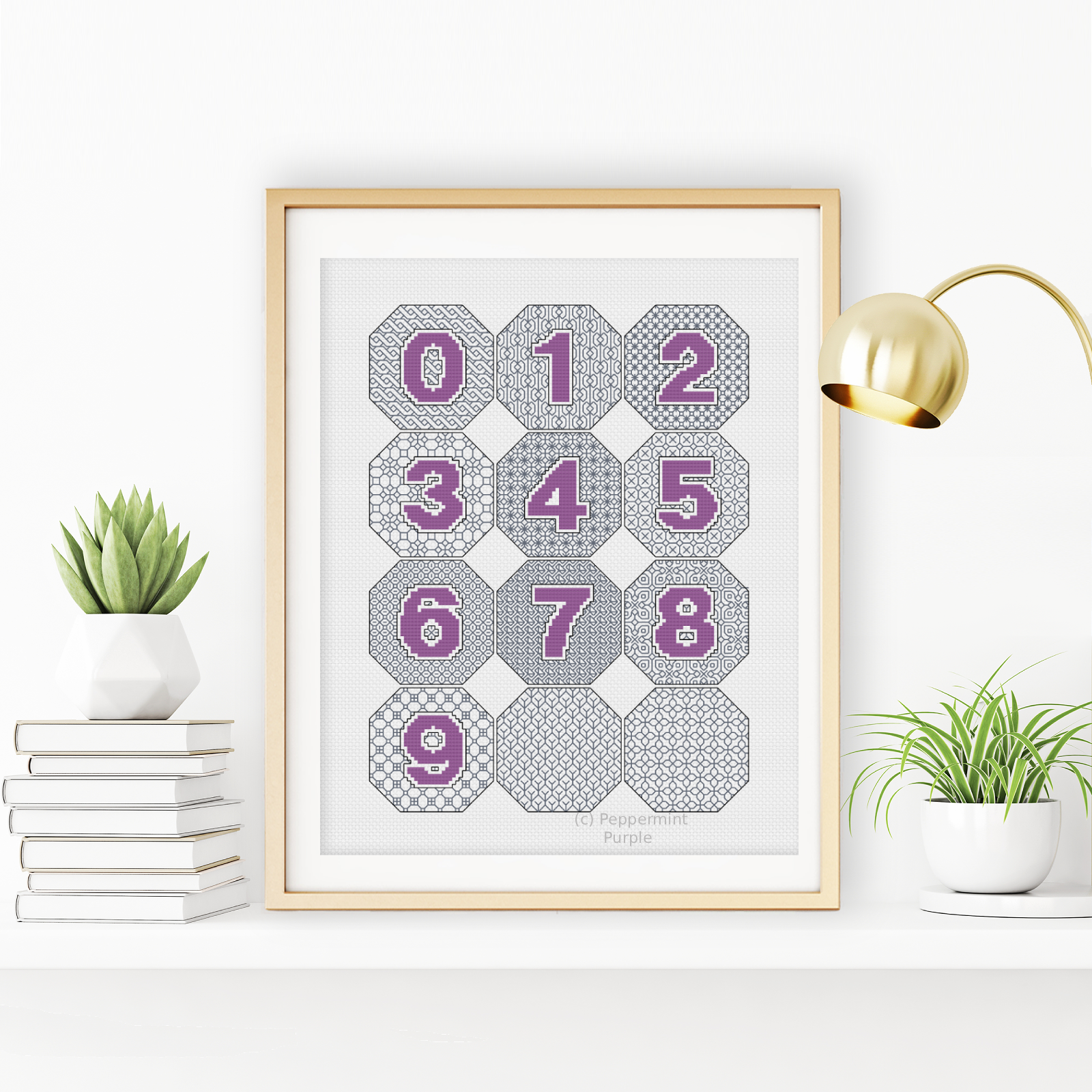 Octagon Design Set - Numbers Blackwork Pattern by Peppermint Purple