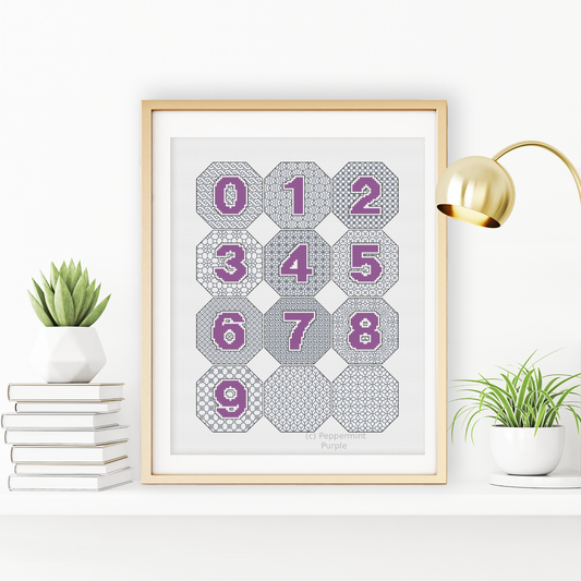 Octagon Design Set - Numbers Blackwork Pattern by Peppermint Purple