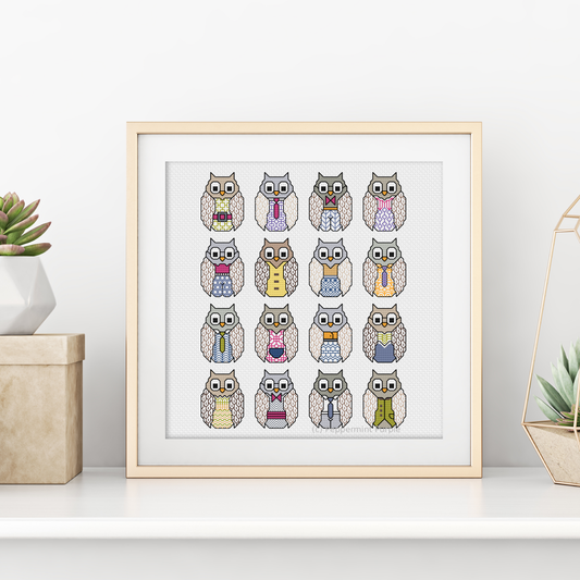 Blackwork Dressed Owls Blackwork Pattern by Peppermint Purple