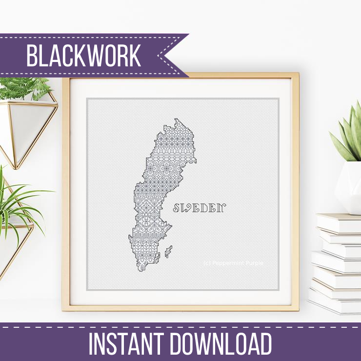 Sweden Blackwork Pattern Blackwork Pattern by Peppermint Purple