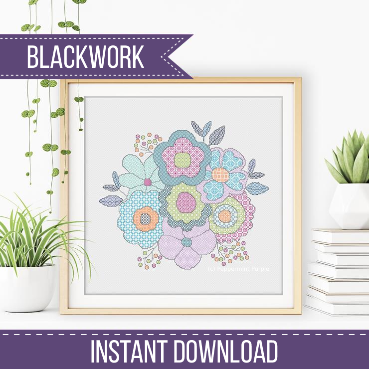 Floral Bouquet Blackwork Pattern by Peppermint Purple