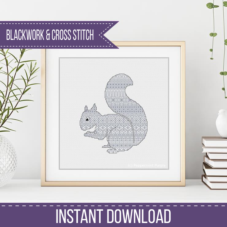 Squirrel Blackwork Blackwork Pattern by Peppermint Purple