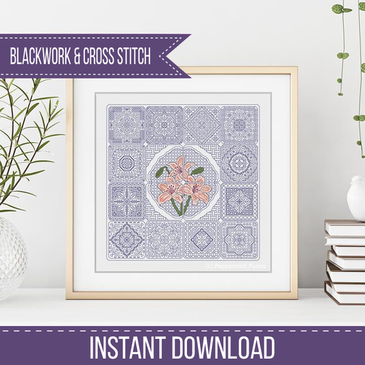 Dutch Tiles - Lily Blackwork Pattern by Peppermint Purple