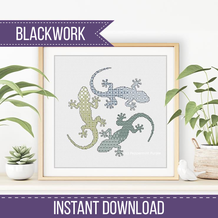 Blackwork Geckos Blackwork Pattern by Peppermint Purple