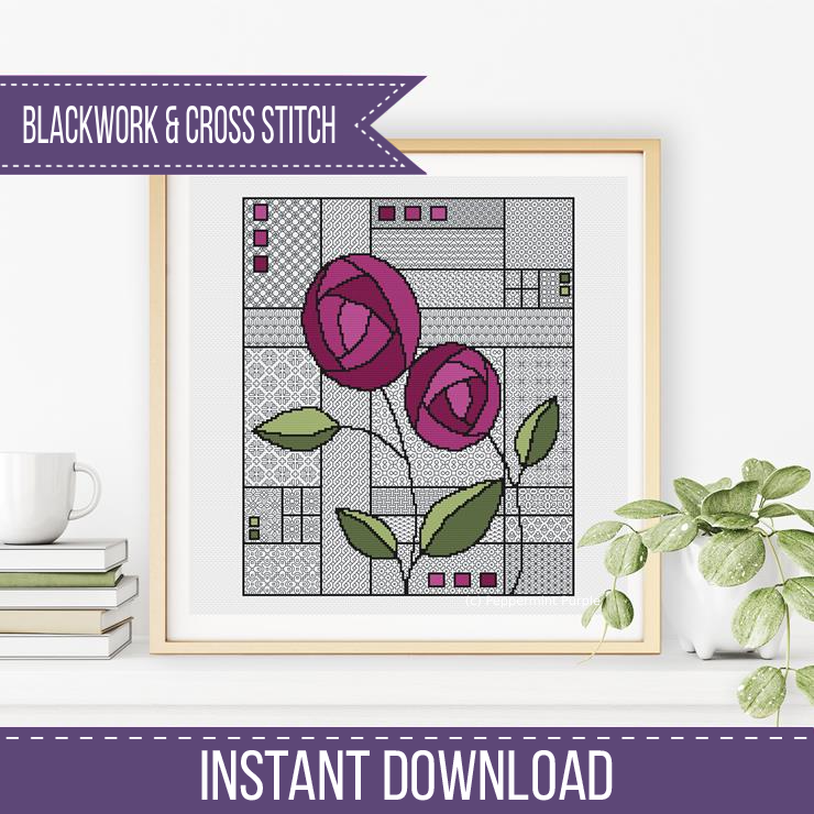 Mackintosh Roses Blackwork Pattern by Peppermint Purple